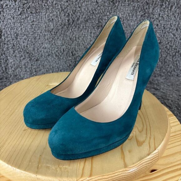 LK Bennett Suede Pumps Womens 9 Blue Slip On Round Toe Stiletto Made in Spain - Picture 2 of 10
